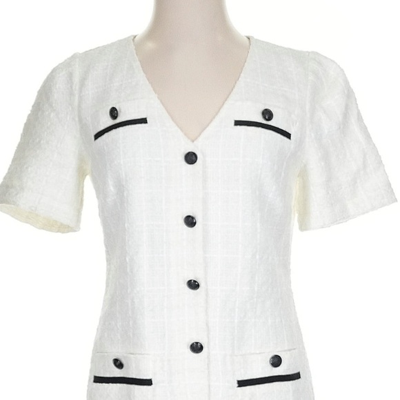Ann Taylor LOFT White Tweed V-Neck Pocket Sheath Dress Bloggers Favorite Size 00 - Picture 3 of 12
